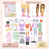 Story Magic Wooden Dress-Up Doll by Horizon Group USA, Dress Up Magnetic Wood Double Sided Doll, Over 40 Outfit and Accessory Pieces, Creative Pretend Play, Perfect for Ages 4+ Horizon Group USA