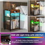 LELELINKY Brown Record Player Stand with LED Light & Charging Station LELELINKY