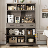 HOSTACK Buffet Cabinet with Hutch, Modern Farmhouse Kitchen Buffet Sideboard Storage Cabinet with 3 Drawers, Barn Door Coffee Bar Station, Liquor Cabinet for Dining Room, Living Room, Ash Grey HOSTACK