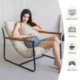 MAXYOYO Accent Chair, Velvet Arm Chair Living Room Chair with Metal Frame, Reading Accent Chair, Modern Bedroom Chair, Boucle Armchair with Wooden Arms, Beige MAXYOYO