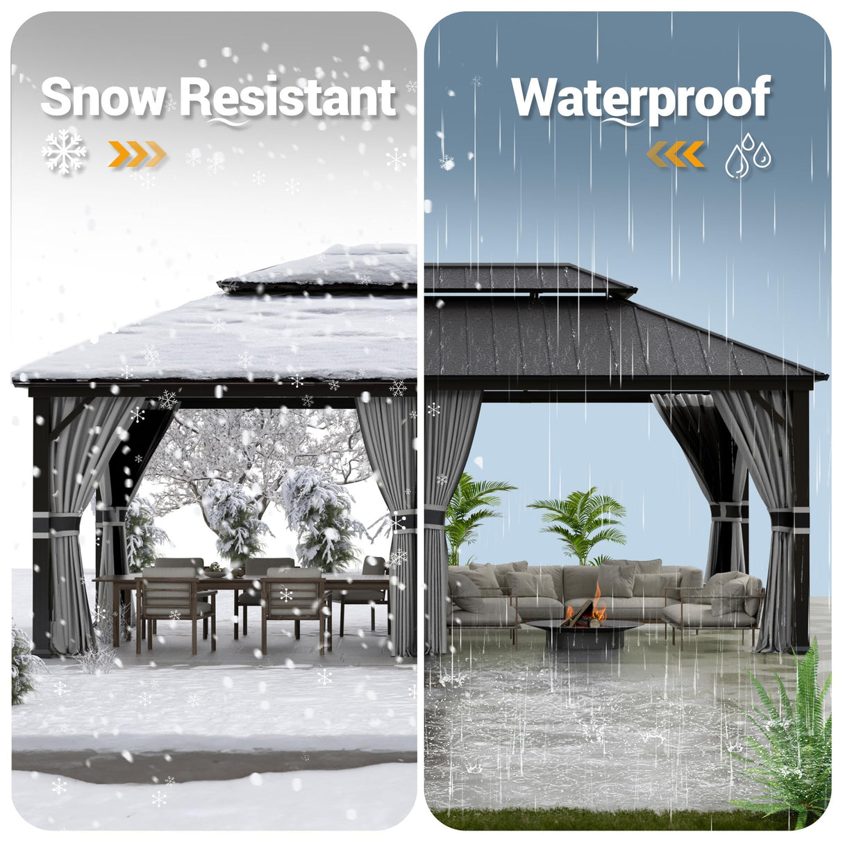 UDPATIO 12' x 20' Hardtop Gazebo, Galvanized Steel Double Roof Permanent Aluminum Gazebo, Outdoor Metal Pergolas with Mosquito Netting and Curtains for Garden, Parties, Patio, Deck, Lawns, Grey UDPATIO