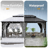 UDPATIO 12' x 20' Hardtop Gazebo, Galvanized Steel Double Roof Permanent Aluminum Gazebo, Outdoor Metal Pergolas with Mosquito Netting and Curtains for Garden, Parties, Patio, Deck, Lawns, Grey UDPATIO