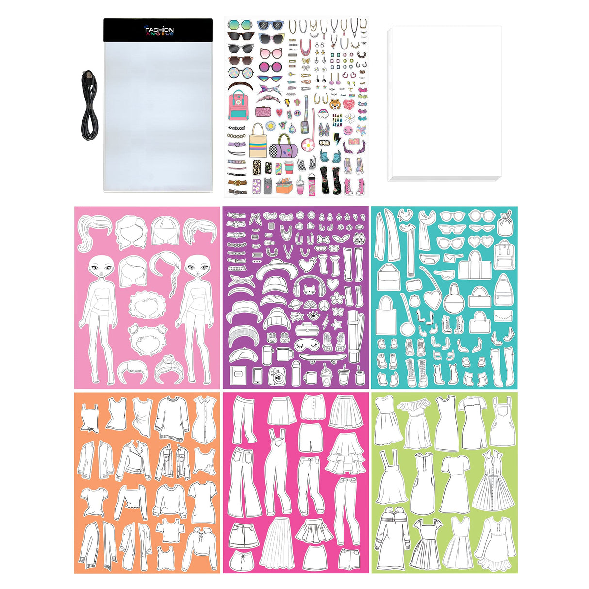 Fashion Angels Fashion Design Light Up Sketch Pad 12521, Light Up Tracing Pad, Includes USB, Ultra Thin Tablet, Includes Stencils and Stickers, Recommended for Ages 8 And Up Fashion Angels