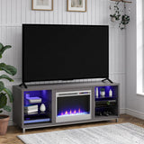 Ameriwood Home Lumina Fireplace TV Stand for TVs up to 70 Inch, Replaceable Electric Fireplace Insert Heater, Remote Control, Timer, Color Changing LED Lights, Crystal Ember Flames, Graphite Gray Ameriwood Home