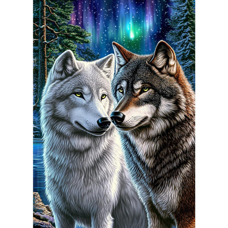GHHKUD Diamond Painting Kits Two Wolves for Adults, DIY 5D Animals Diamond Painting, Full Drill Wolf Couple Diamond Art Kits Art Pictures for Relaxation Gifts Home Wall Decor 30x40cm GHHKUD