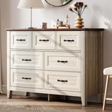LINSY HOME 7 Drawers Dresser for Bedroom, Wood Bedroom Dresser Farmhouse Drawer Chest, 7 Chest of Drawer, Tall Dresser for Closet, Dressers Organizer for Living Room, Closet, Hallway LINSY HOME