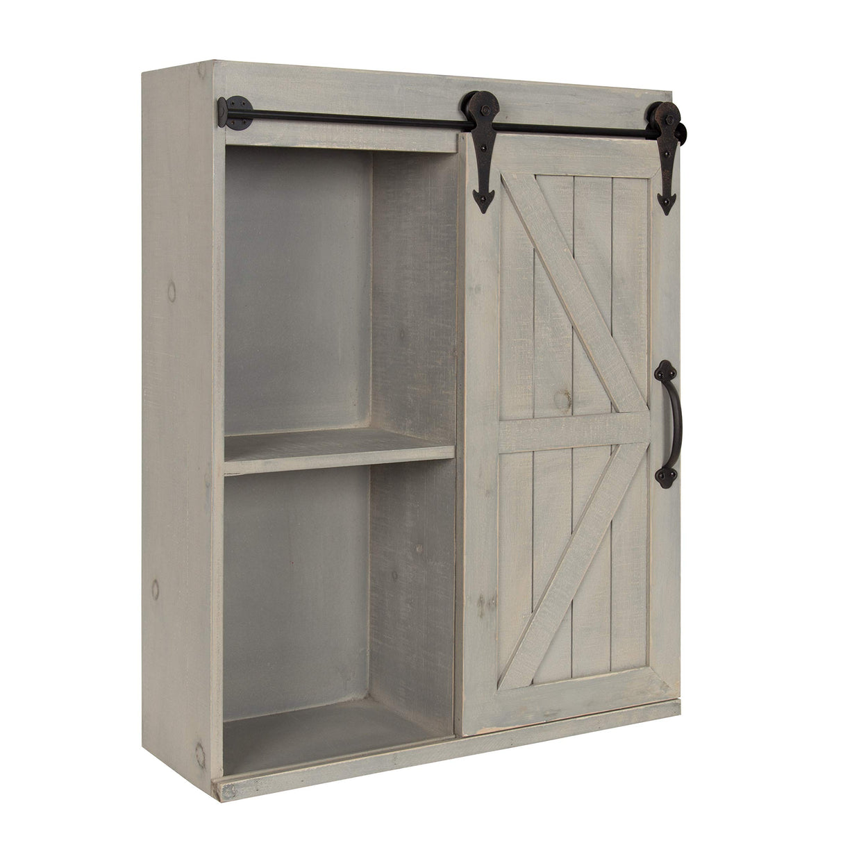 Kate and Laurel Cates Decorative Wood Wall Storage Cabinet with Sliding Barn Door, Rustic Gray Kate and Laurel