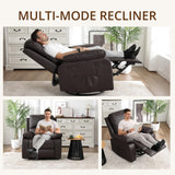 zzlay 360° Swivel Rocking Leather Recliner Chair for Adults, Overstuffed Manual Recliner with Spring Cushion, Glider Rocking Nursery Single Sofa with Side Pockets for Living Room, Coffee Brown zzlay