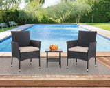 FDW Outdoor Wicker Bistro Rattan Chair Conversation Sets with Coffee Table for Yard Backyard Lawn Porch Poolside Balcony,Black FDW