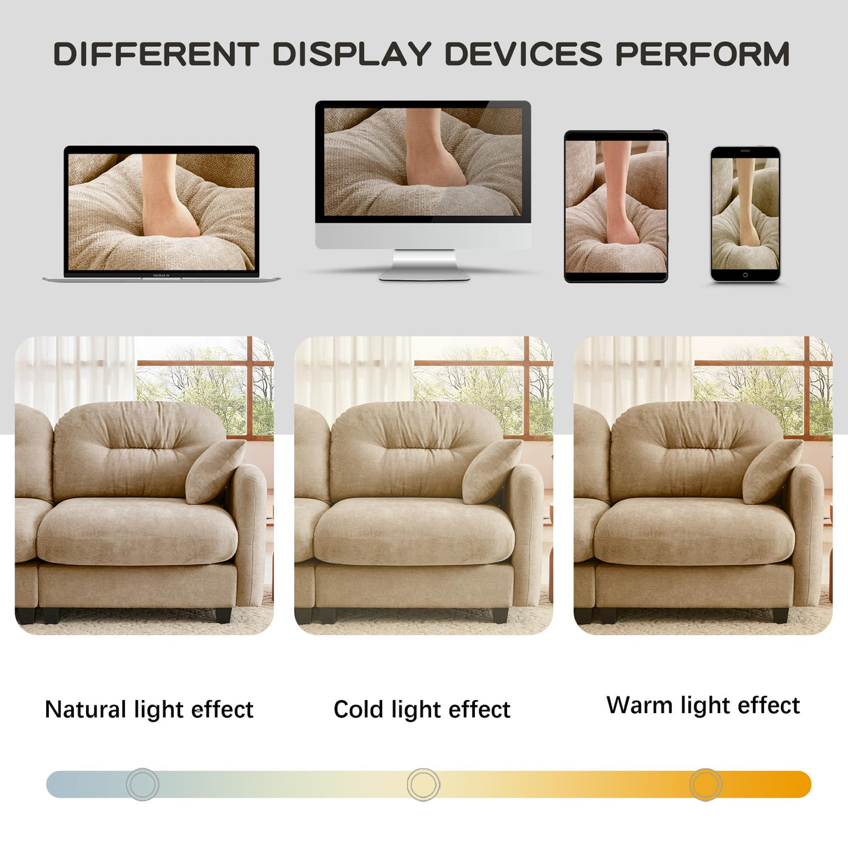 74" Sectional Cloud Sofa 2-Seater - Plush Double-Tone Chenille Loveseat with Pillows, Space-Saving Apartment Couch for Small Living Room,Camel SoarTalent