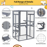 COZIWOW Catio Outdoor Cat Enclosure Window Access, Wooden Cat House Shelter, Kitty Cage with 3 Platforms for Patio Indoor (Grey) COZIWOW