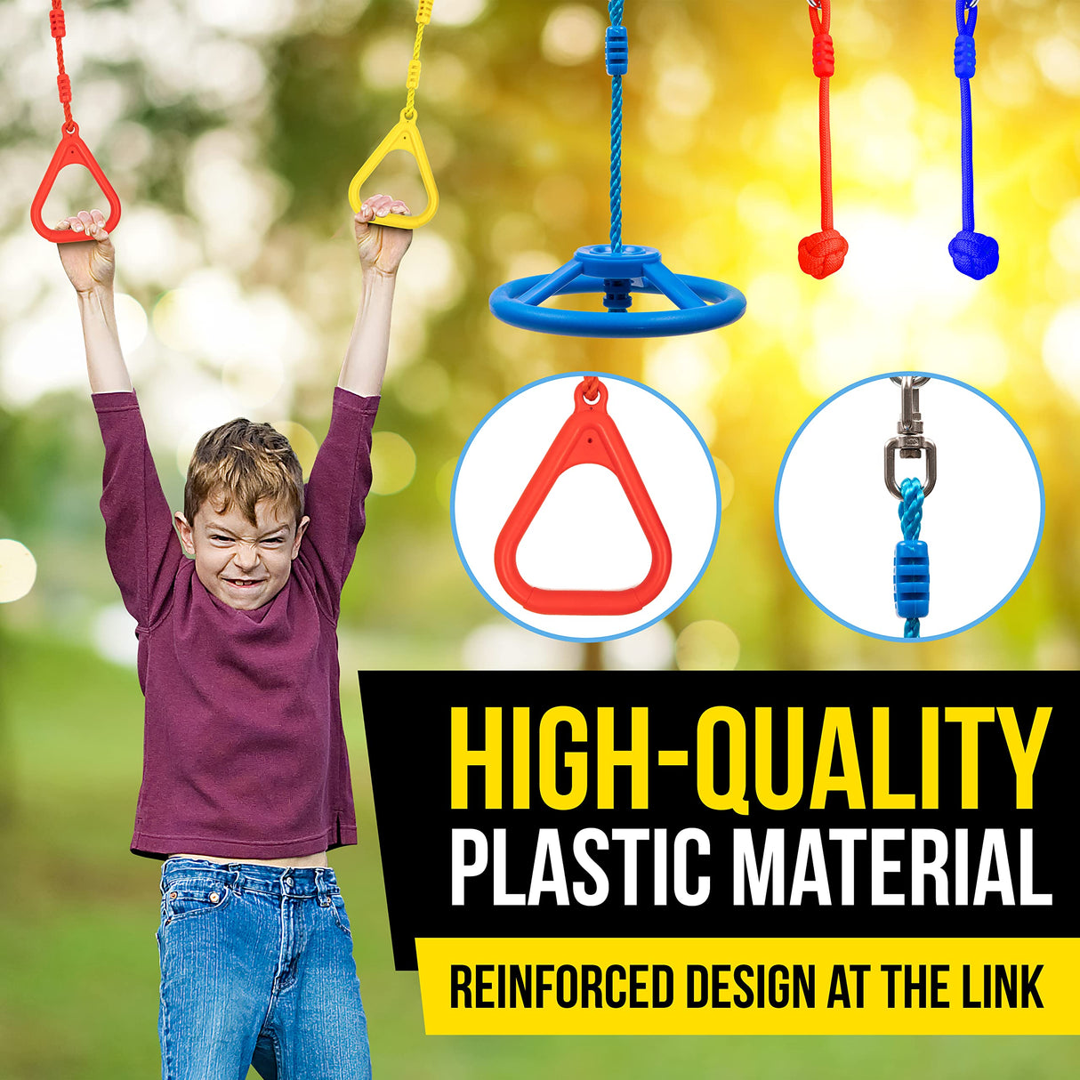 SereneLife Ninja Warrior Slack Line Obstacle Course 50ft Slackline with 18 Jungle Gym Tree Climbing Attachments Backyard Outdoor Play Equipment Set for Kids Outside with Rope Ladder and Accessories SereneLife