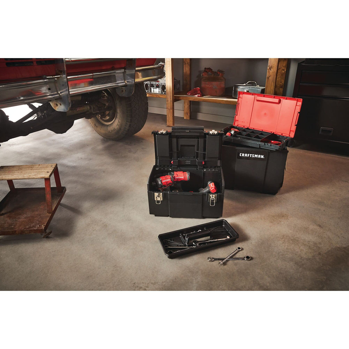 CRAFTSMAN 19-in. 3-in-1 Rolling Tool Box with Wheels, Red, Plastic, Lockable (CMST18614) CRAFTSMAN