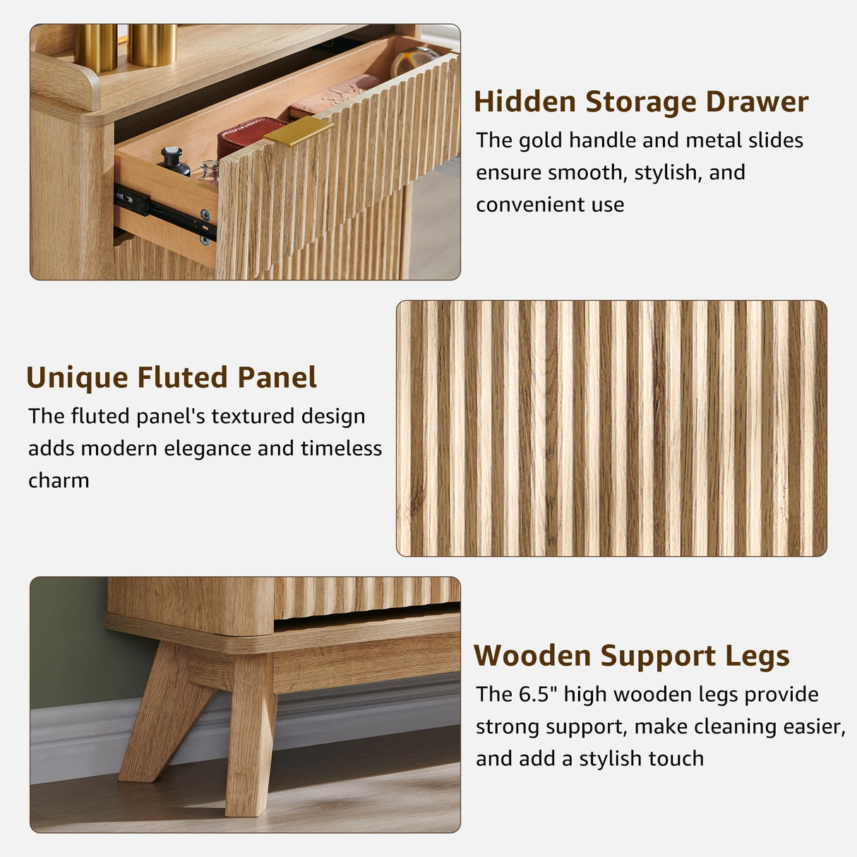 T4TREAM Fluted Shoe Storage Cabinet with 2 Flip Drawers & Top Drawer, 48" Tall Narrow Shoe Organizer, Curved Profile Design, Wooden Shoe Rack for Entryway, Living Room, Hallway - Natural Oak T4TREAM