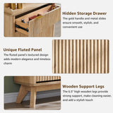 T4TREAM Fluted Shoe Storage Cabinet with 2 Flip Drawers & Top Drawer, 48" Tall Narrow Shoe Organizer, Curved Profile Design, Wooden Shoe Rack for Entryway, Living Room, Hallway - Natural Oak T4TREAM