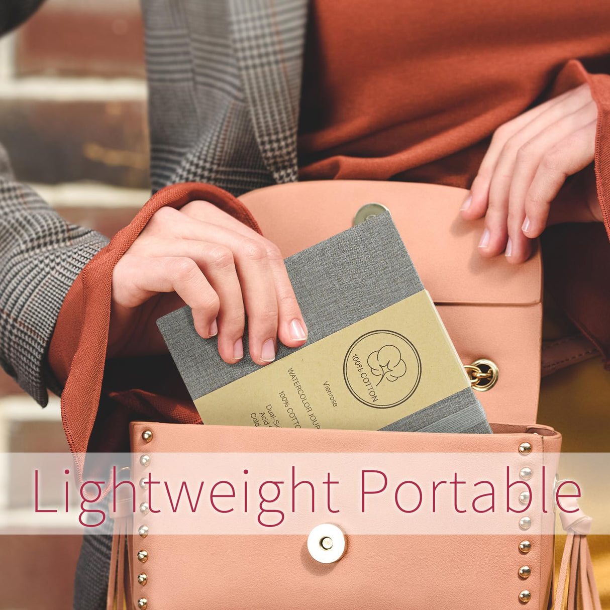 Vienrose Watercolor Sketchbook, 5.5"x5.5" Watercolor Journal with 24 Sheets 140 LB (300 GSM) Cotton Watercolor Paper, Brown Linen Cover Water Coloring Sketch Book As Travel Notebook On The Go Vienrose