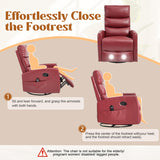 Manual Swivel Rocker Recliner Chair with Massage, Overstuffed Recliner Glider with Vibration Massage and Heat for Nursery, Living Room Reclining Sofa Chair, PU Leather Red Luxlen