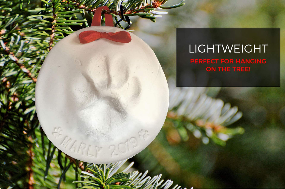 Ultimate Pawprint Keepsake Kit (Makes 2) - Paw Print Christmas Ornament w/ Bonus Personalization Tool & Display Stands! For Dogs, Cats & Pets. Non-toxic. Clay Air-Dries Soft, Light & Uncrackable. Baby Mushroom