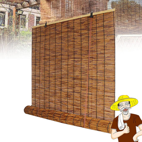 Retro Bamboo Roll Up Blinds Bamboo Roll Up Shades Bamboo Shades Blinds, Reed Shades Bamboo Roller Blinds Bamboo Shades Outdoor for Patio Porch Outdoor/Indoor Privacy 40x60in（W×H） Brown OCAZI