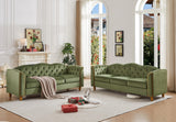 HITHOS 78" Velvet Sofa Couch, Soft 3 Seater Sofa Couche for Living Room, Button Tufted Comfy Couch Modern Sofa with Upholstered Cushion, Gold Trim, Solid Wood Legs for Dorm Bedroom Apartment, Green HITHOS