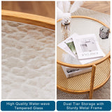 VINGLI 25.6" Rattan Coffee Table, Round Water-Wave Glass Metal Center Table, Modern Coffee Table with 2-Tier Storage, Farmhouse Circular Coffee Table for Living Room and Small Space, Natural Vibe VINGLI