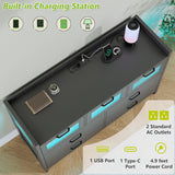 Alohappy 7 Drawers Dresser for Bedroom, Black Dresser with LED Lights and Charging Station, Wood Modern Dressers Chest of Drawers with 3 Visual Drawers, Storage Dressers Organizer for Bedroom, Hallway Alohappy