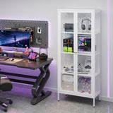 UNICOLY Display Cabinet with Glass Doors, Glass Display Cabinet 4-Tier, Metal Curio Display Cabinet with Tempered Glass Doors for Bedroom, Living Room,Dining Room.White UNICOLY