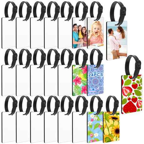 KHayRovies Sublimation Blank Luggage Tags with Straps, 24Pcs Double Sided Heat Transfer Travel Bag Baggage Tags, Unique Name ID Card Holder DIY Travel Tags for Women Suitcase Handbag (24Pcs) KHayRovies