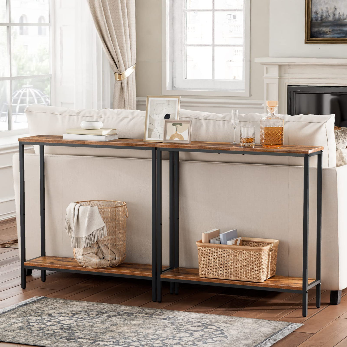 HOOBRO 29.5 Inches Narrow Console Table, Small Sofa Table, Entryway Table with Shelves, Side Table, Display Table, for Hallway, Bedroom, Foyer, Living Room, Rustic Brown and Black BF22XG01 HOOBRO