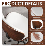 LUXOAK Ergonomic Home Office Desk Chair Set of 2, Mid-Century Modern Armless Chair with PU Leather/360°Swivel Wheels/Seat Height Adjustable for Office, Study, White LUXOAK