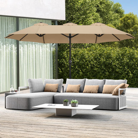 ABCCANOPY 15FT Double-Sided Aluminum Table Patio Umbrella Garden Large Umbrella,Swimming Pool 12+Colors,Khaki ABCCANOPY