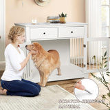PUKAMI Dog Crate Furniture with Drawers,44inch Wooden Dog Kennel Furniture for Large Breed,End Table Wood Dog House for Indoor use,Dog Crate for Small/Medium/Large Dog(White) PUKAMI