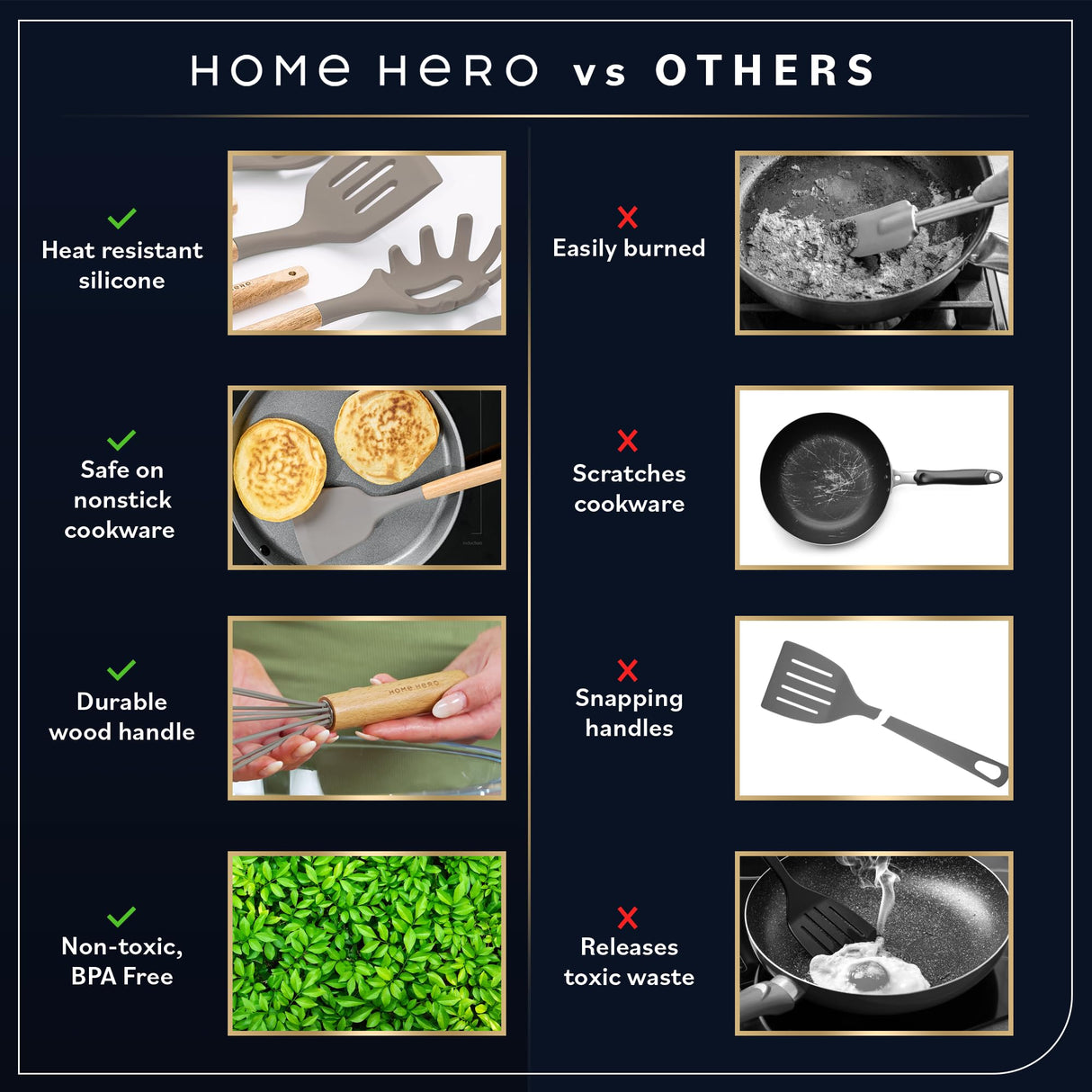 Home Hero 33 Pcs Kitchen Cooking Utensils Set, Non-Stick Silicone Cooking Kitchen Utensils Spatula Set with Holder, Wooden Handle Silicone Kitchen Gadgets Utensil Set (33 Pcs - Khaki) Home Hero