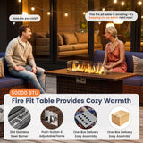 UDPATIO Patio Furniture Set with Fire Pit Table, 8 Inch Armrest Outdoor Sectional Sofa, 9 Piece Wicker Outdoor Furniture Conversation Sets with Waterproof Cover for Backyard Deck(Brown/Navy Blue) UDPATIO