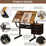 Drafting Table with Storage for Adults/Artists, Drawing Art Desk with 3 Drawers and Stool,Tabletop Adjustable Art Table Workstation for Studio Home Office School,Black KrenzhHome