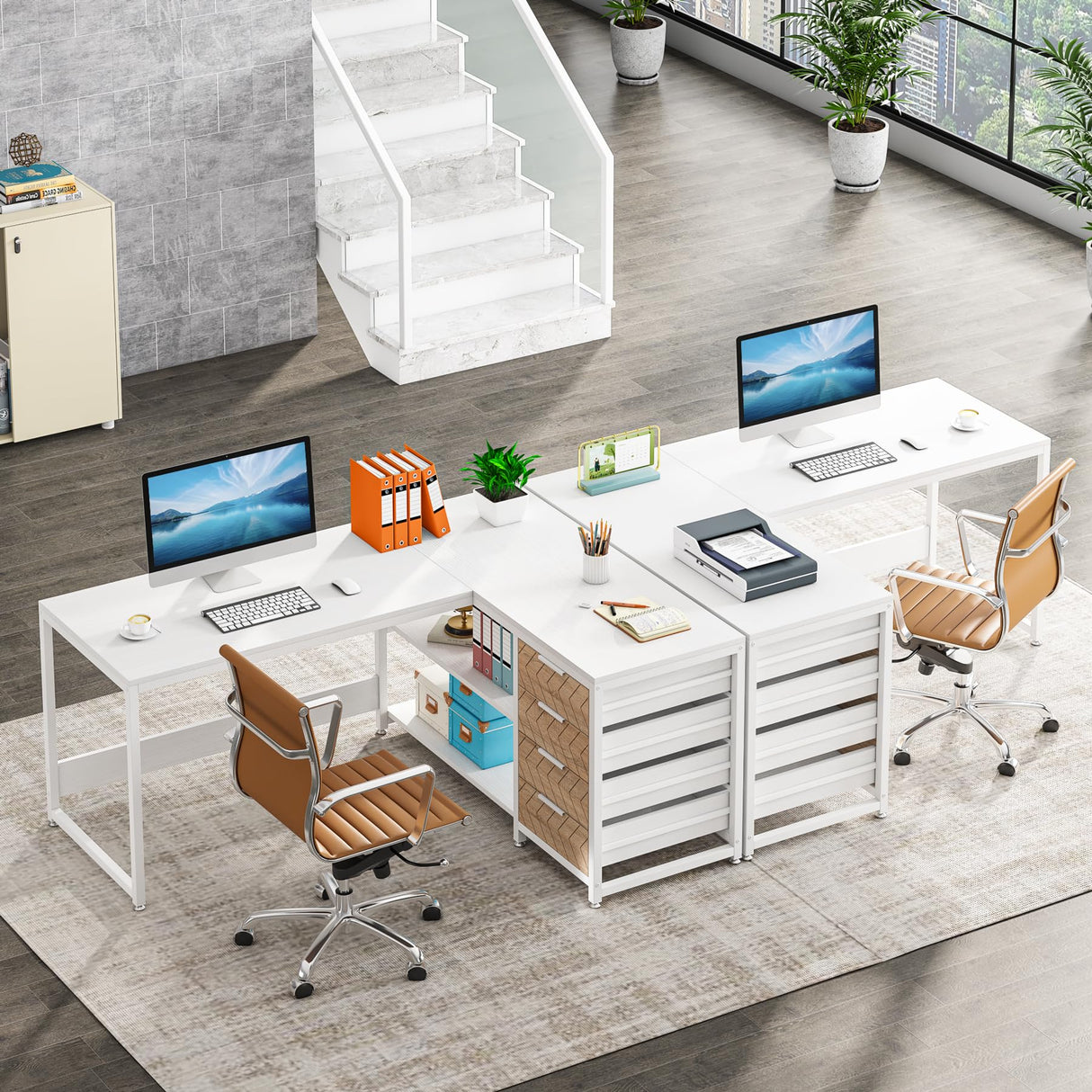 Tribesigns L Shaped Computer Desk with Storage Drawers, 59 inch Corner Desk with Shelves, Reversible L-Shaped Office Desk Study Writing Table Workstation for Home Office, White Tribesigns