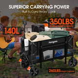Homgava 140L Collapsible Folding Wagon Cart with 350LBS Resting Weight Capacity, Heavy Duty Garden Cart with All-Terrain&Brake Wheel, Utility Wagon with Side Pocket for Camping,Shopping,Sports,Black Homgava