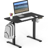 SHW Small Electric Height Adjustable Sit Stand Desk with Hanging Hooks and Cable Management, 40 x 22 Inches, BlackFrame and Black Top SHW