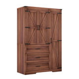 3 Door Armoire Wardrobe Closet Cabinet with 3 Drawers and Drawers, Farmhouse Bedroom Armoire with Hanging Rod and Adjustable Shelves, Large Capacity Storage Wardrobe Armoire for Bedroom, Brown DalyLuxa