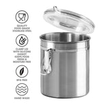 Oggi Set of 4 Stainless Steel Kitchen Canisters - Airtight Clamp Lid, Clear See-Thru Top - Ideal for Kitchen Storage, Food Storage, Pantry Storage - Includes 1 each: 26oz, 36oz, 47oz, 62oz. Oggi