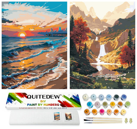 QUITEDEW Paint by Numbers Kit for Adults Beach,2 Pack Paint by Number Kits for Adults,Mountain Oil Painting in Colorful Box Art Crafts for Home Decor 11.8x15.7 Inch. QUITEDEW