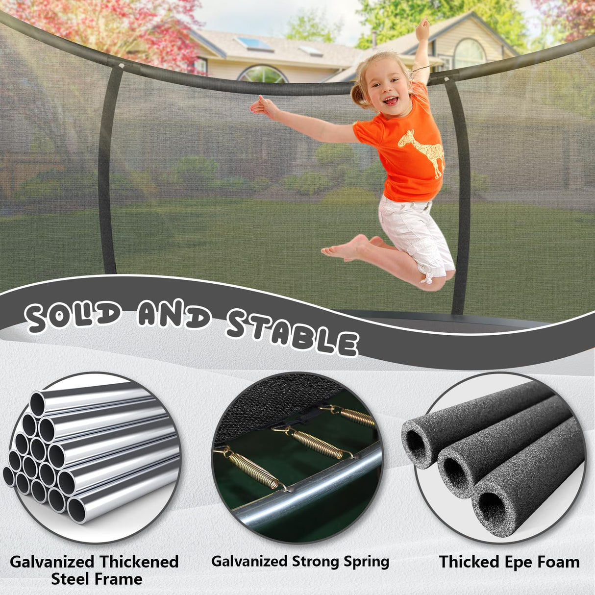 Liyarya 12FT/14FT Trampoline for Kids/Adults - Outdoor Recreational Trampoline with Enclosure Net, Curved Poles, Ladder, Heavy Duty, Anti-Rust Coating, ASTM Approved Liyarya