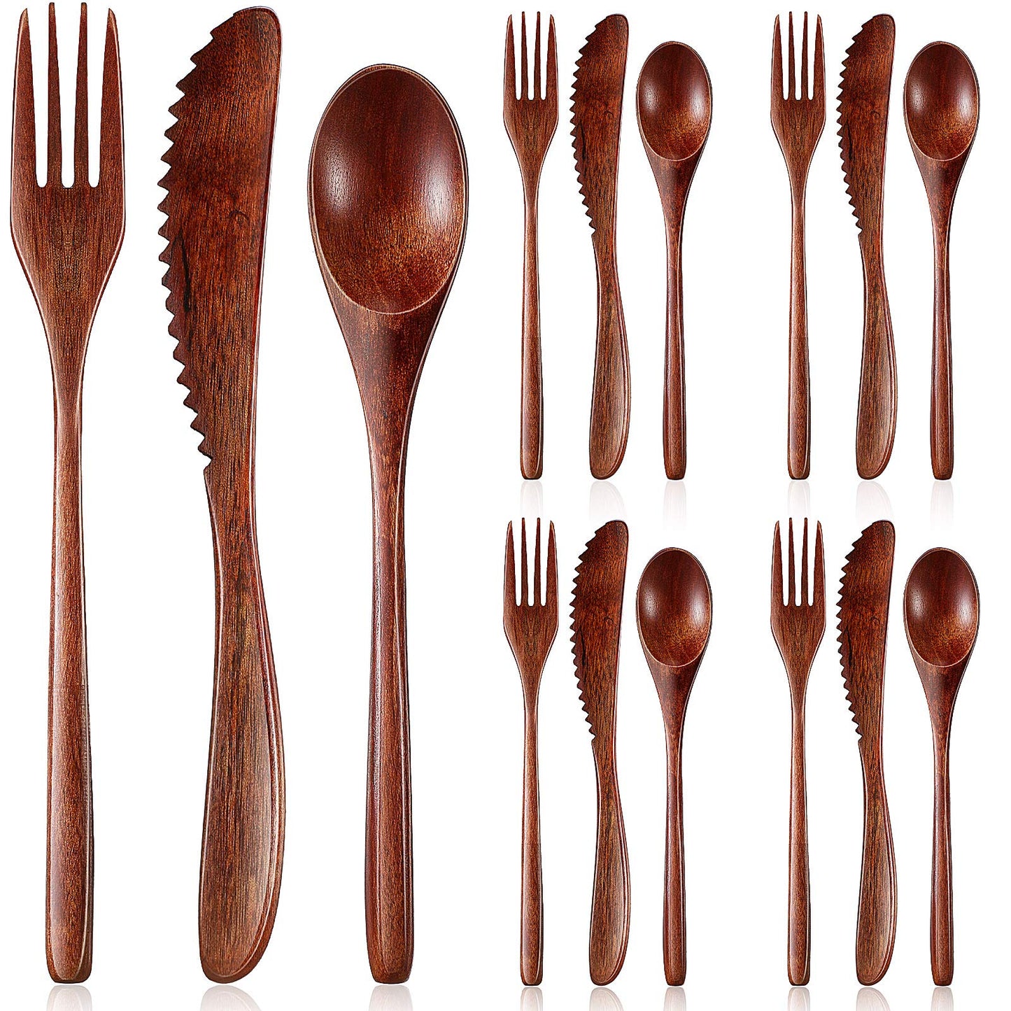 Wooden Cutlery Set For Dinner, Kitchen Flatware Tableware Utensil Set Includes Spoon, Fork, Knife (12 Pieces)