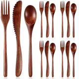 Wooden Cutlery Set For Dinner, Kitchen Flatware Tableware Utensil Set Includes Spoon, Fork, Knife (12 Pieces) Geiserailie