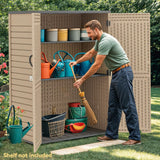 DWVO 59 Cu. Ft. Vertical Storage Shed, Weatherproof Outdoor Tall Cabinet with Double-Wall Panels and Floor, Lockable Resin Shed for Garden, Garage, Patio,Brown (Shelves Not Included) DWVO