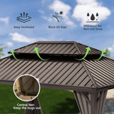 Domi 10x14 FT Outdoor Gazebo, Hardtop Gazebo with Galvanized Steel Double Roof, Metal Gazebos with Drainage System Patio Pergola for Patio Deck Backyard,Curtain and Netting, Brown domi outdoor living