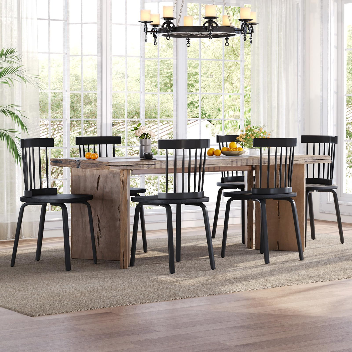 Unovivy Black Dining Chairs Set of 2, Wooden Windsor Chairs, Farmhouse Kitchen Chairs, Black Spindle Chair for Dining Room, Restaurant Unovivy