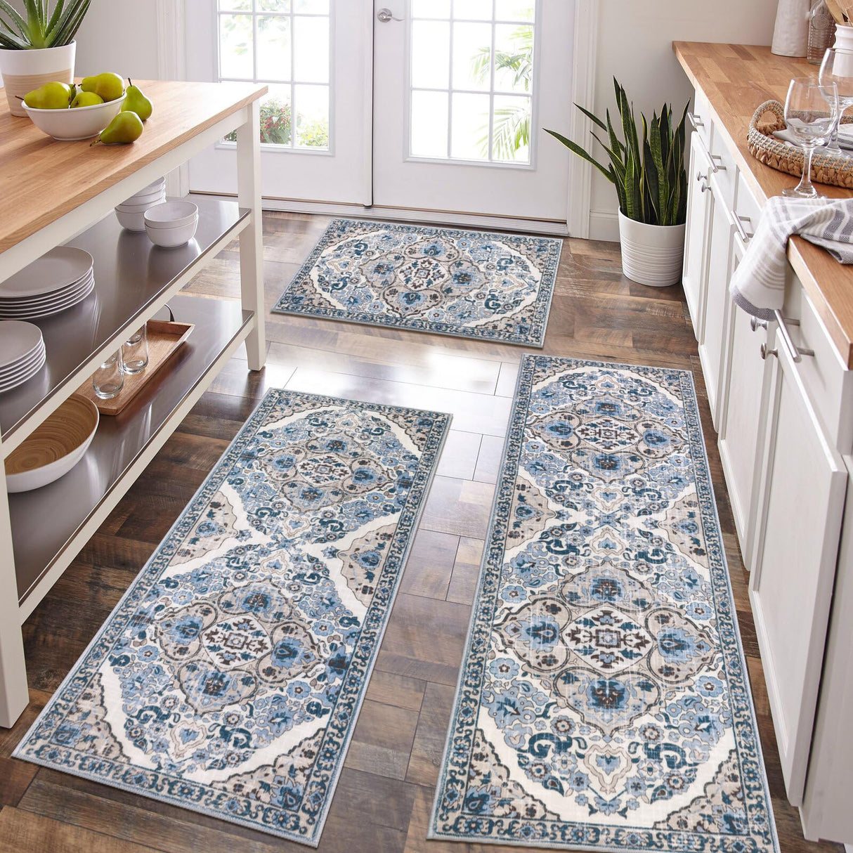 HEBE Farmhouse Kitchen Rugs Sets of 3 Non Slip Washable Boho Kitchen Rugs and Mats for Floor Kitchen Runner Rug Floor Carpet for Kitchen, Laundry, Hallways HEBE RUGS
