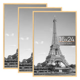 upsimples 16x24 Picture Frame Natural 3 Pack, Scratch-Proof Poster Frames 16 x 24 for Photo Gallery - Slide-In Strips, Horizontal or Vertical Wall Mounting upsimples