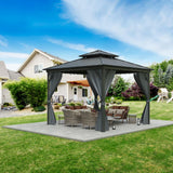 GAOMON 12'*12'Hardtop Gazebo - Outdoor Metal Pavilion with Galvanized Steel and Aluminum Frame, Double Roof Canopy with Netting and Curtains - Ideal for Patio, Backyard, Deck, and Lawns(Gray) GAOMON